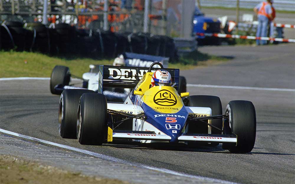1985年のF1オランダGPでウィリアムズ・ホンダFW10を駆り6位入賞を果たしたナイジェル・マンセル