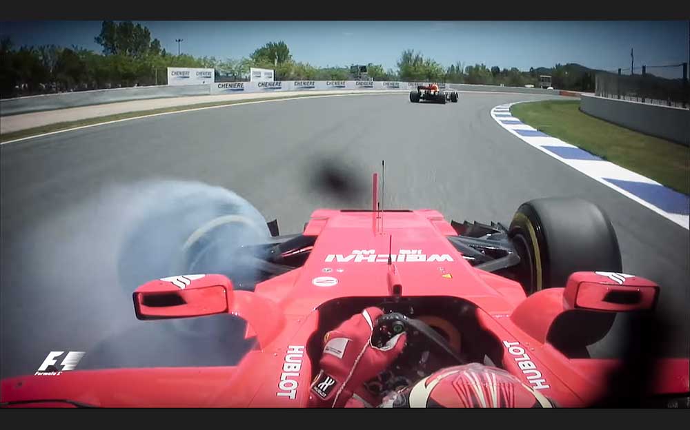 F1スペインGPの1周目にフェルスタッペンに当てられ左フロントを破損したライコネン