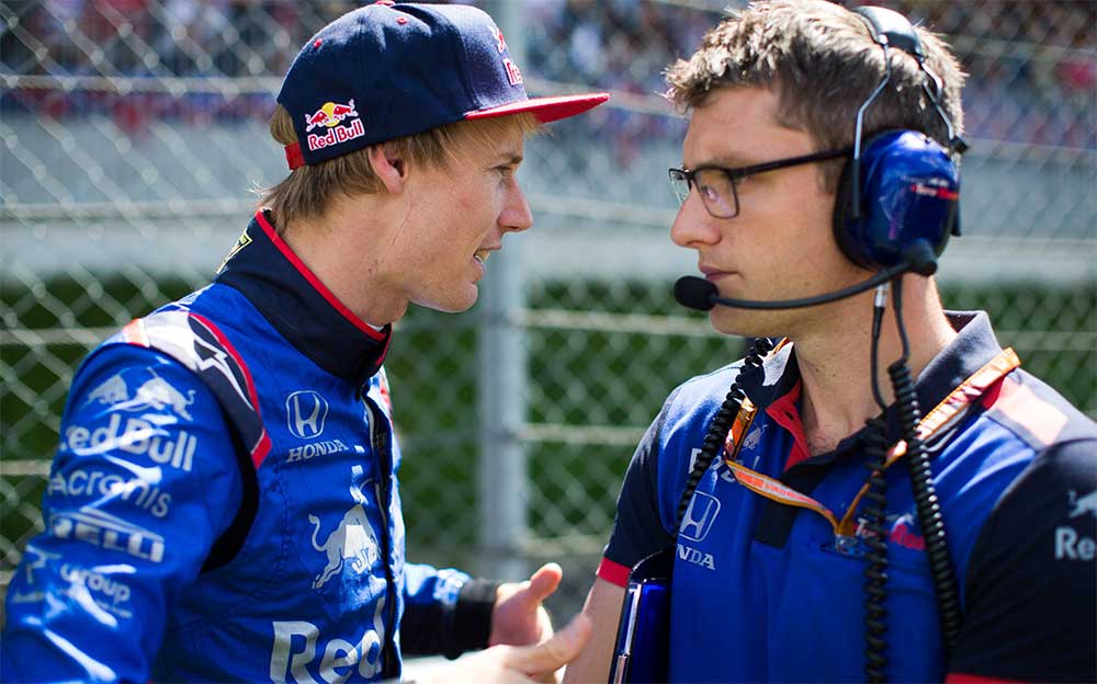 トロロッソ・ホンダのピエール・ガスリーとレースエンジニアのピエール・ハムリン、2018年F1オーストリアGP