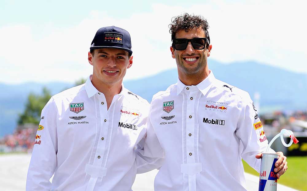 レッドブルのダニエル・リカルドとマックス・フェルスタッペン、2018年F1オーストリアGPにて