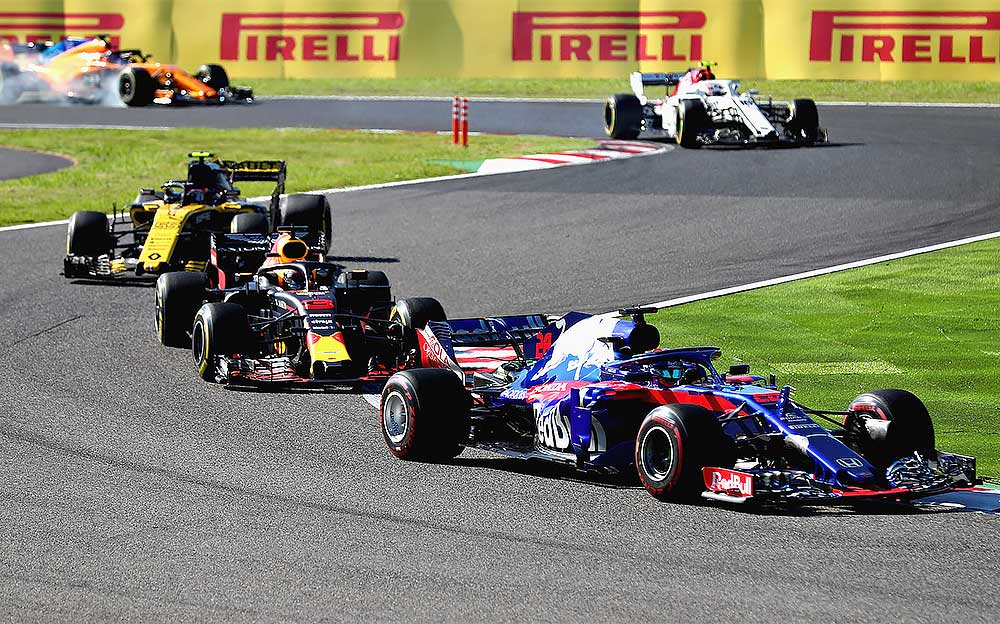 F1日本グランプリのオープニングラップでの最終シケイン 2018年10月7日