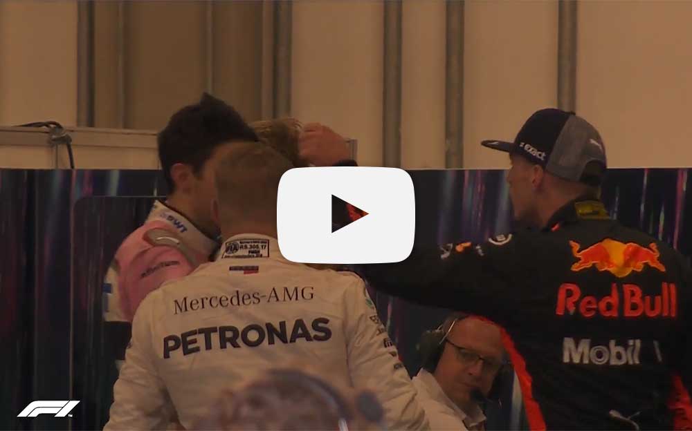 F1ブラジルGPレース終了後のガレージ内で発生したエステバン・オコンとマックス・フェルスタッペンによる小競り合いの様子