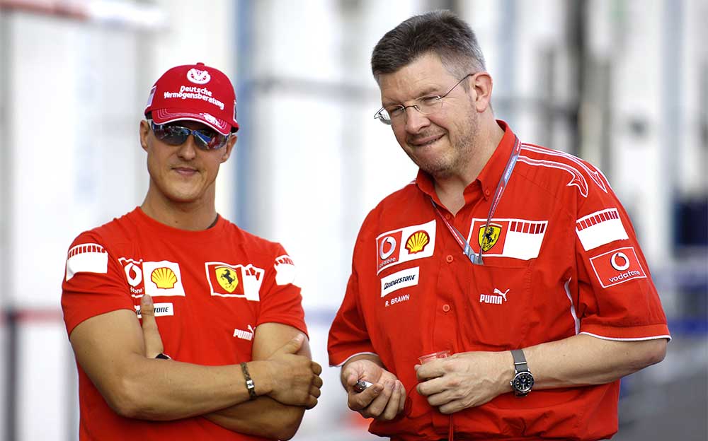 フェラーリ・チーム代表時代のロス・ブラウンとミハエル・シューマッハ