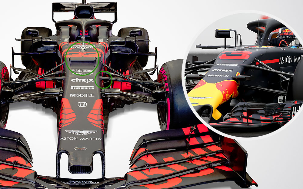 レッドブル・ホンダRB15とRB14の前方比較