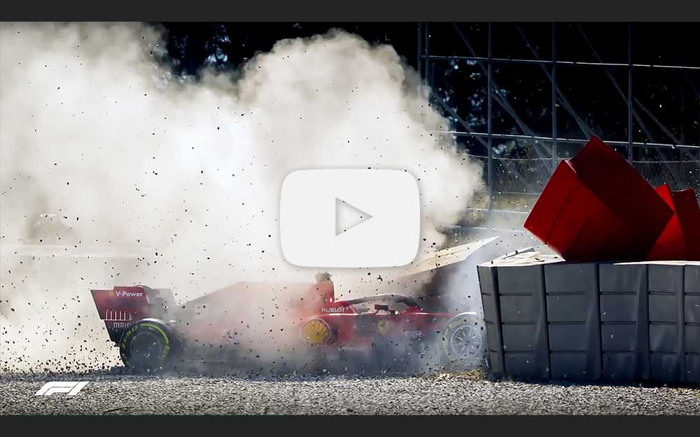 タイヤバリアに飲み込まれたフェラーリのセバスチャン・ベッテル、F1バルセロナ合同テスト6日目