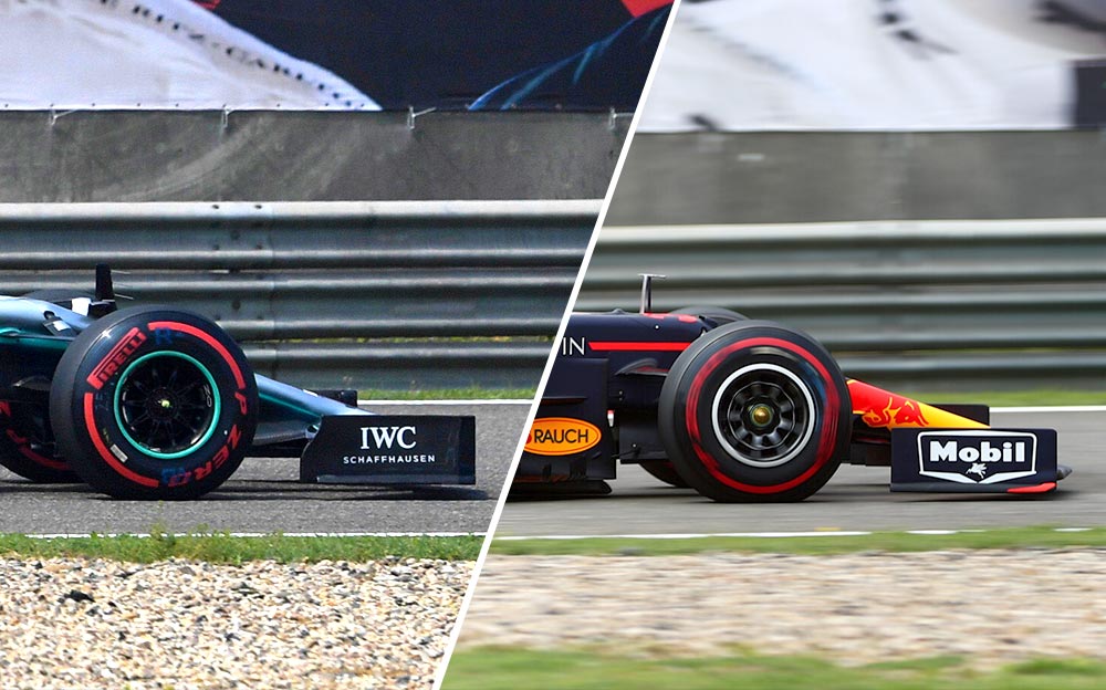 F1中国GPに持ち込まれたレッドブル・ホンダとメルセデスの新型フロントウイング翼端板