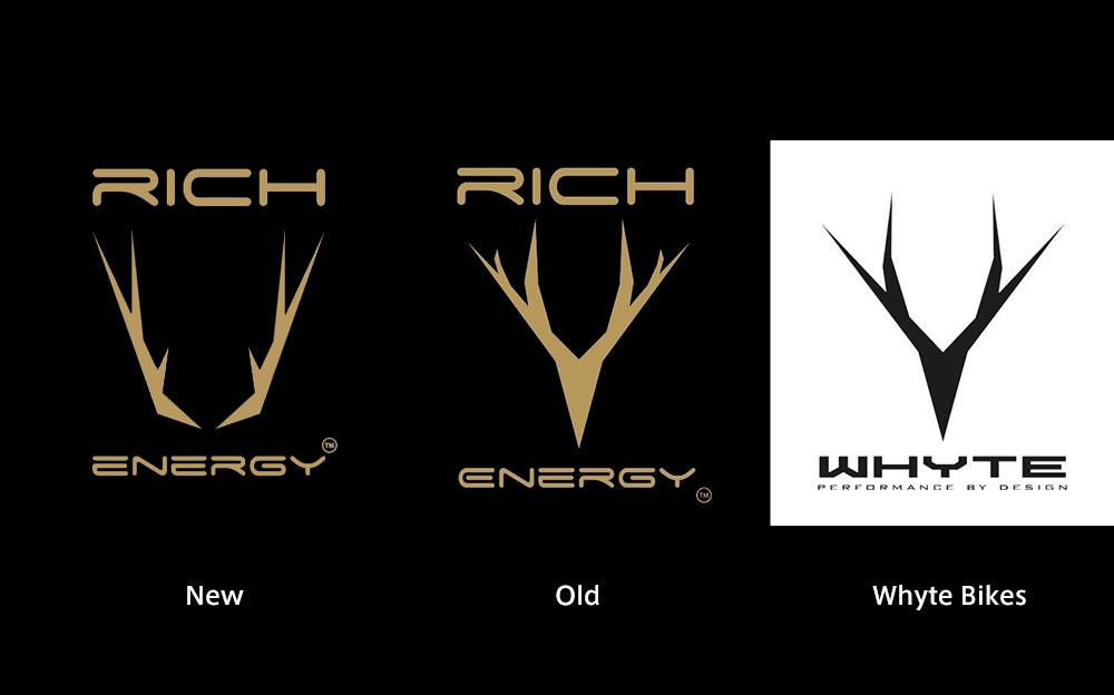 リッチエナジーの新旧ロゴとホワイトバイクスのロゴ