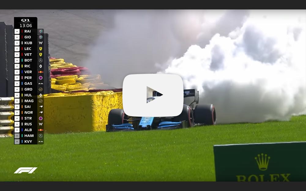大量の白煙を吐くウィリアムズのロバート・クビサのマシン、2019年F1ベルギーGP予選にて