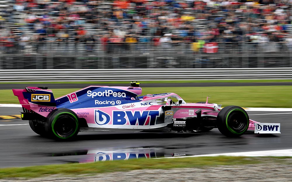 雨でウェットとなったモンツァ・サーキットを走るレーシングポイントF1チーム、2019年F1イタリアGP初日フリー走行にて
