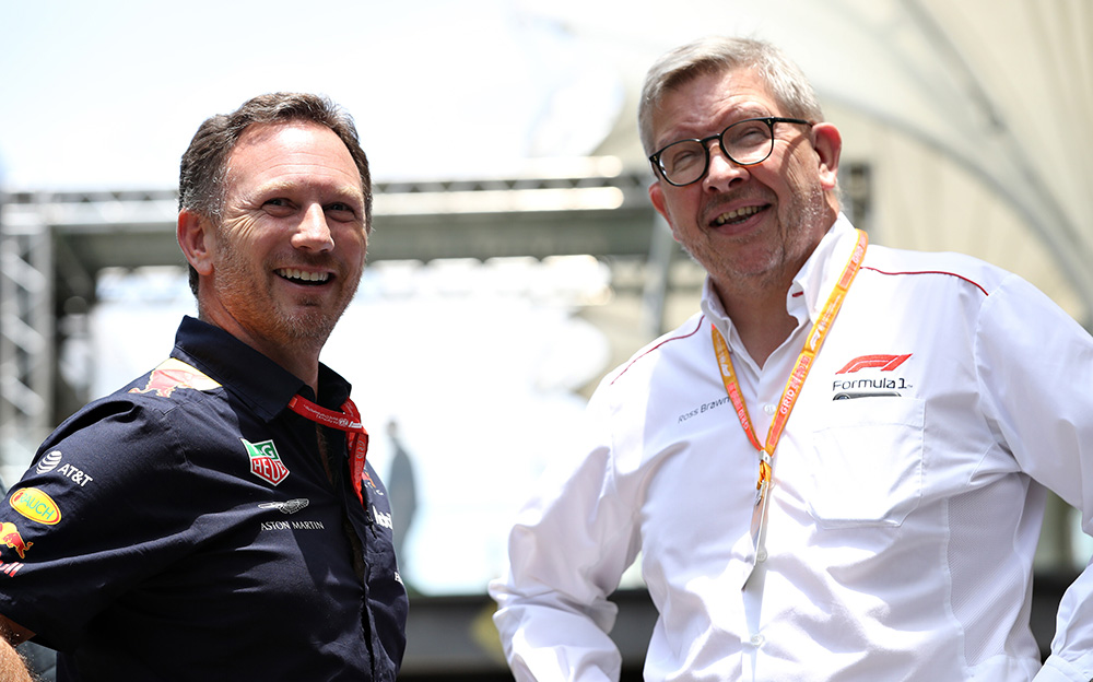 F1のスポーティング・ディレクターを務めるロス・ブラウンとレッドブル・レーシングのクリスチャン・ホーナー代表、2019年ブラジルGPにて