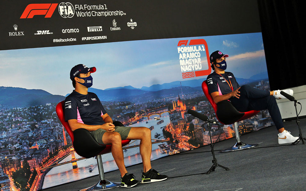 F1ハンガリーGPのプレスカンファレンスに出席したレーシングポイントのランス・ストロールとセルジオ・ペレス