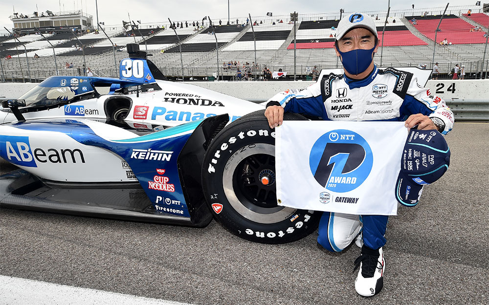 2020年インディカー・シリーズ第8戦ゲートウェイのレース2でポールポジションを獲得したレイホール・レターマン・ラニガン・レーシングの佐藤琢磨