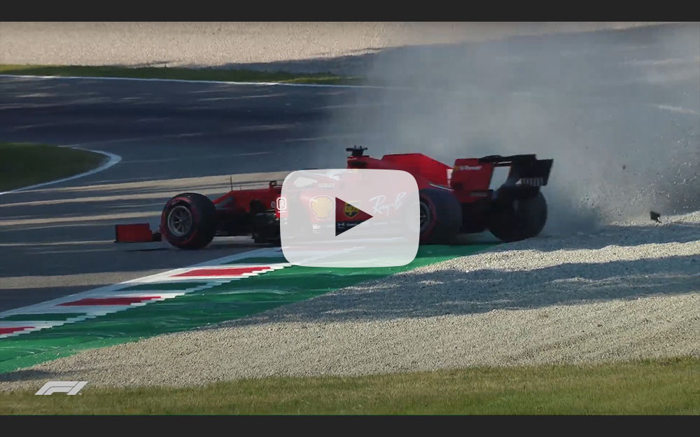2020年F1イタリアGPの2回目のフリー走行でスピンを喫するスクーデリア・フェラーリのセバスチャン・ベッテル