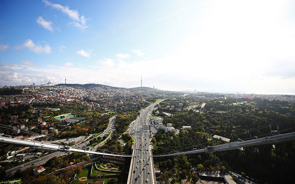 イスタンブールの「7月15日殉教者の橋」の空撮画像