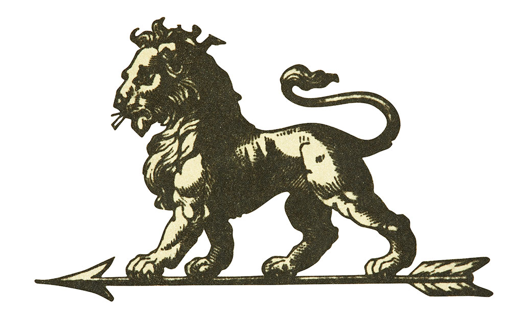 1905年プジョー初代のロゴ、矢の上を歩くライオンをモチーフに