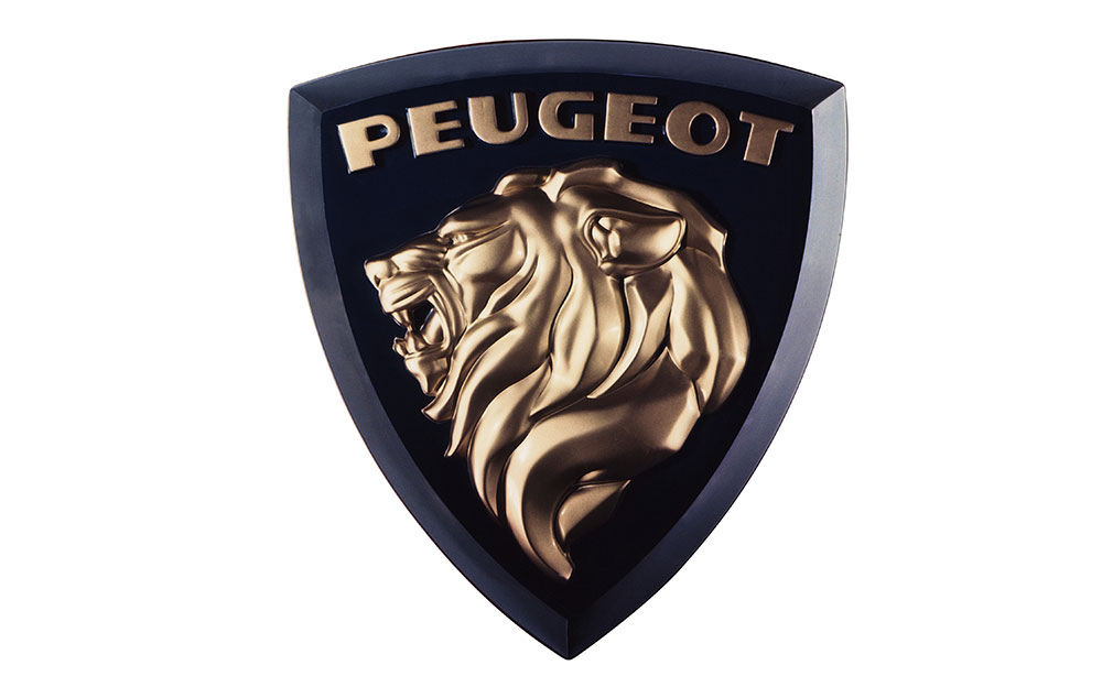 1960年プジョー6代目のロゴ、たてがみを風になびかせたライオンのエンブレム