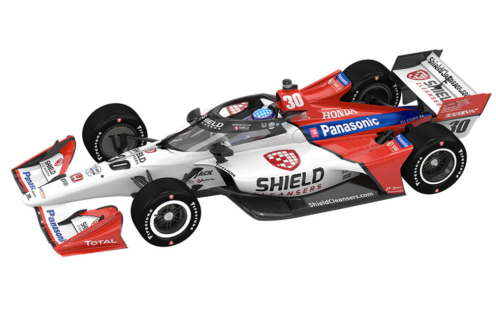 健康保護製品ブランド「Shield」を手掛けるDigital Ally社がプライマリースポンサーの2021年シーズンの佐藤琢磨のインディカーマシン