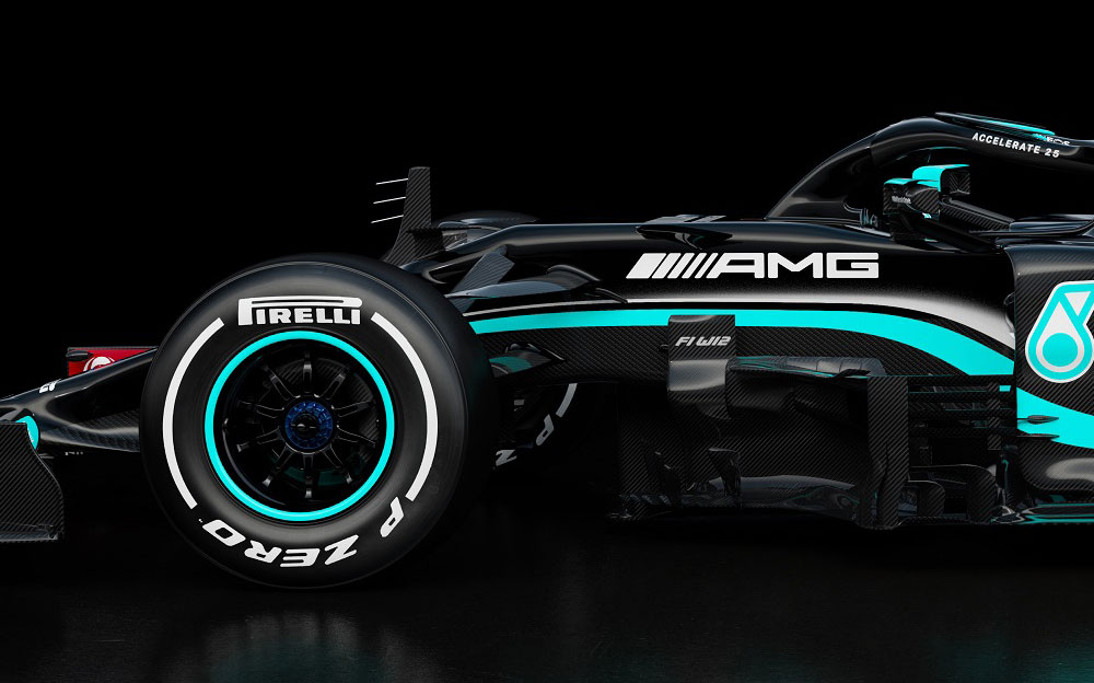 メルセデスAMGペトロナスF1チームの2021年型F1マシン「W12」のレンダリングイメージ細部-側面