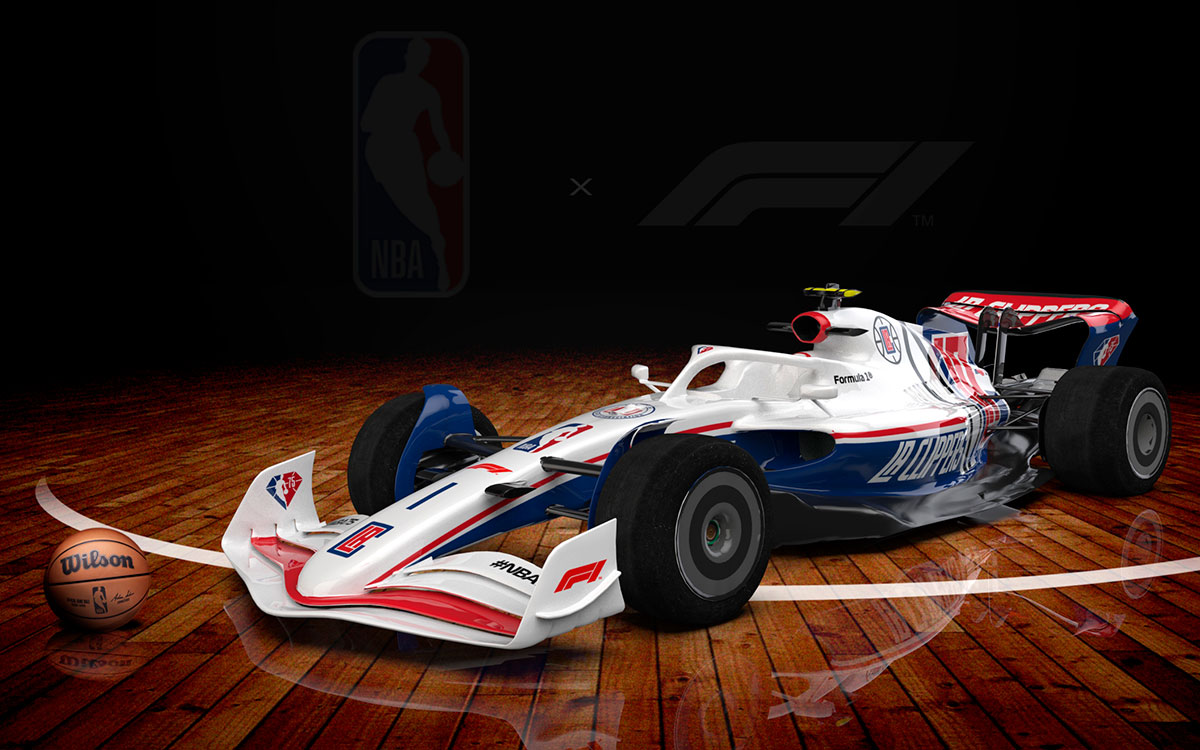 NBAチーム「LAクリッパーズ」カラーの2022年型F1マシンのCGイメージ