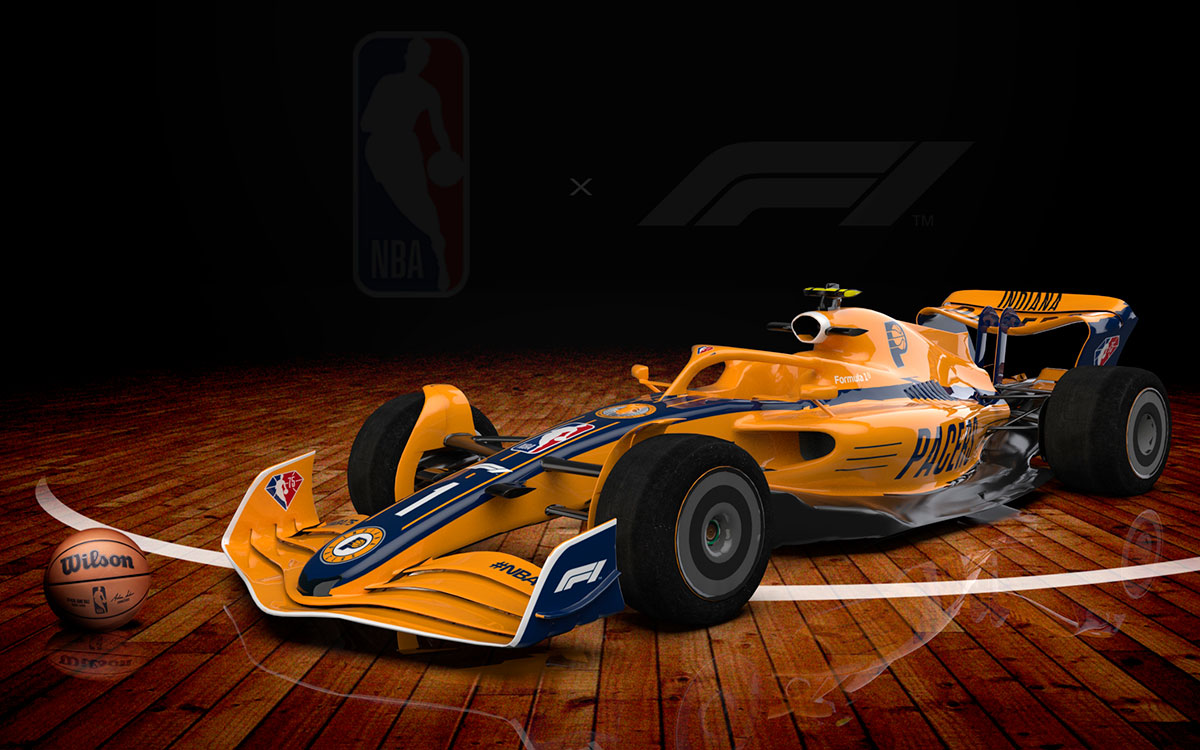 NBAチーム「インディアナ・ペイサーズ」カラーの2022年型F1マシンのCGイメージ