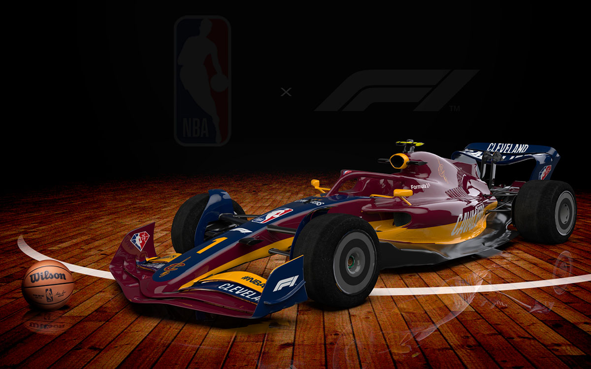 NBAチーム「クリーブランド・キャバリアーズ」カラーの2022年型F1マシンのCGイメージ