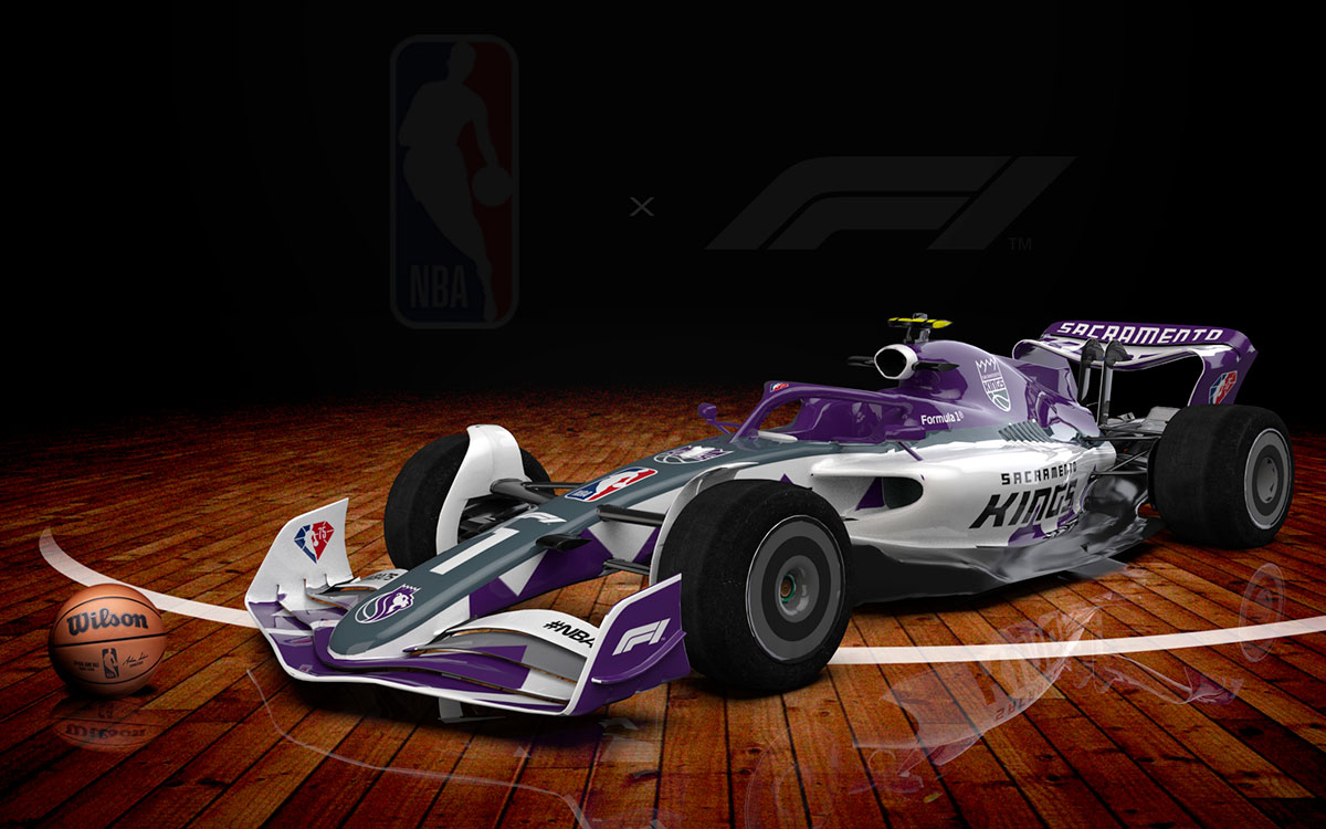 NBAチーム「サクラメント・キングス」カラーの2022年型F1マシンのCGイメージ