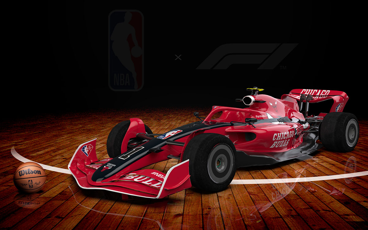 NBAチーム「シカゴ・ブルズ」カラーの2022年型F1マシンのCGイメージ