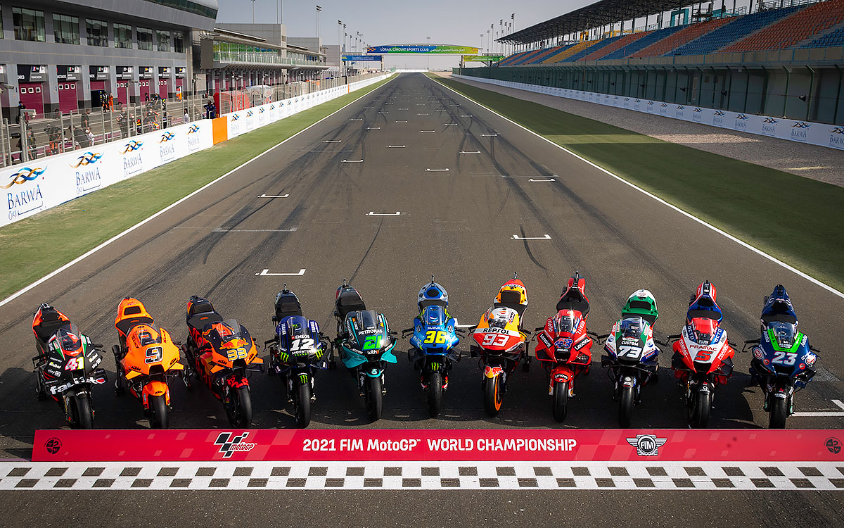 2021年ロードレース世界選手権（MotoGP）開幕を記念してロサイル・インターナショナル・サーキットで行われた全車撮影