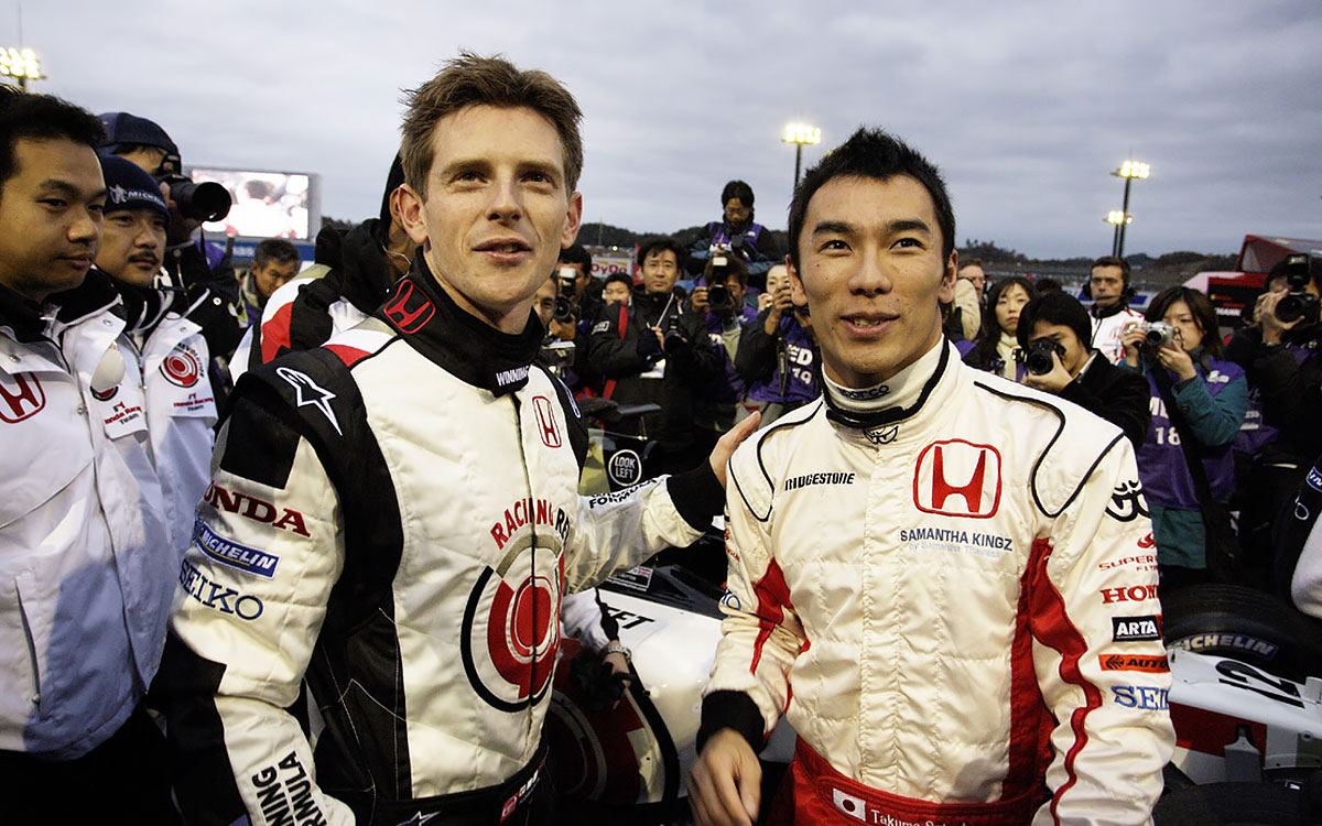 BARホンダの佐藤琢磨とアンソニー・デビッドソン、2006年11月24日のHonda-Racing-THANKS-DAYにて