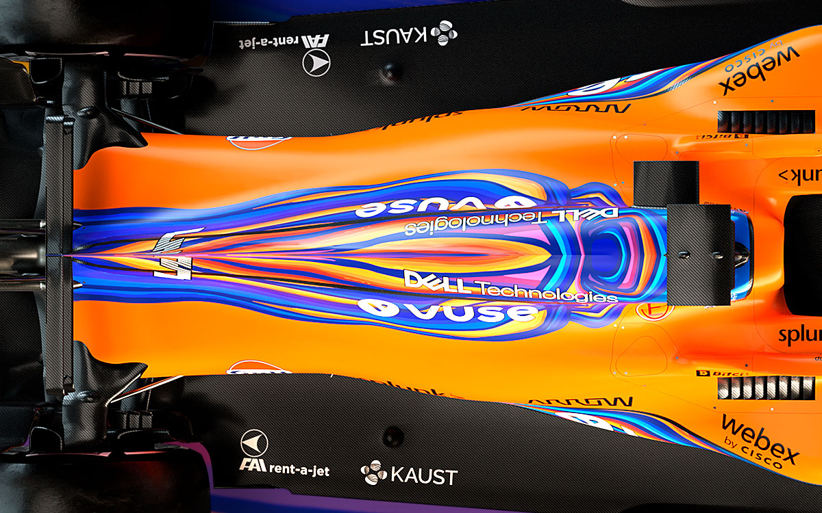 BAT主催の「Driven By Change」キャンペーンの一環としてデザインされたRabab TantawyによるマクラーレンMCL35M、2021年F1第22戦アブダビGPでランド・ノリスとダニエル・リカルドがドライブ (2)