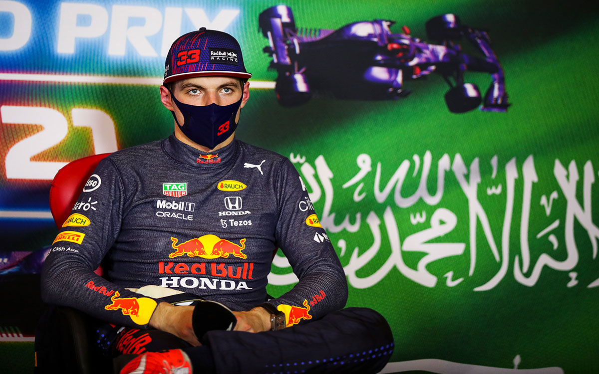レッドブル・ホンダのマックス・フェルスタッペン、2021年12月4日のF1サウジアラビアGP予選後トップ3会見にて