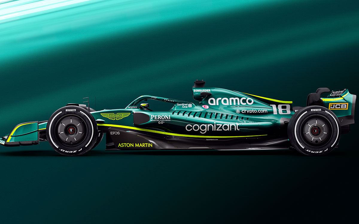 アストンマーチンF1チームの2022年型F1マシン「AMR22」の側面CGイメージ