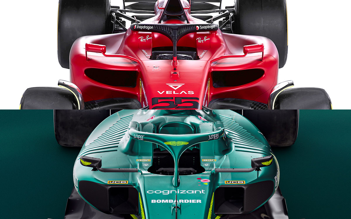 2022年F1マシン比較：フェラーリF1-75とアストンマーチンAMR22のサイドポッド上面