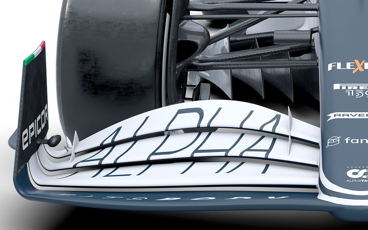 スクーデリア・アルファタウリの2022年型F1マシン「AT03」のフロントウイング周りの細部レンダリング