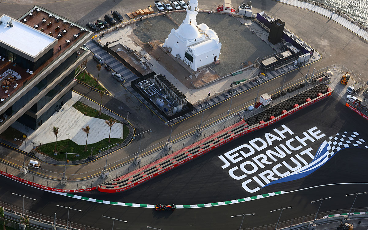 ジェッダ市街地コースの空撮画像、2022年3月26日F1サウジアラビアGPフリー走行3