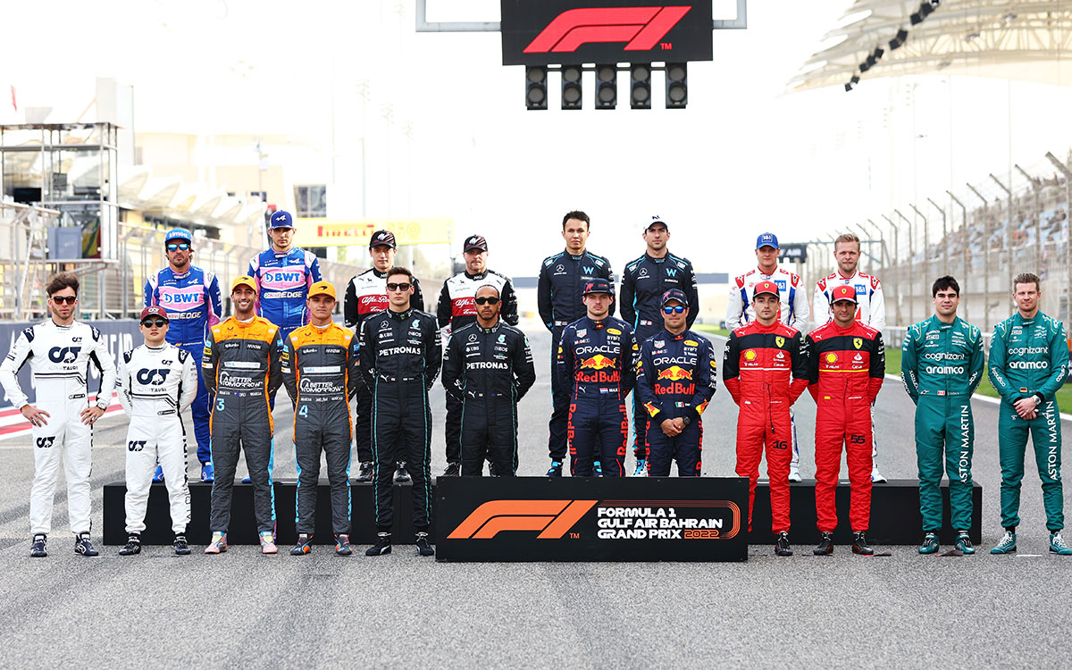 2022年F1参戦ドライバー集合写真、20222年3月20日F1バーレーンGP