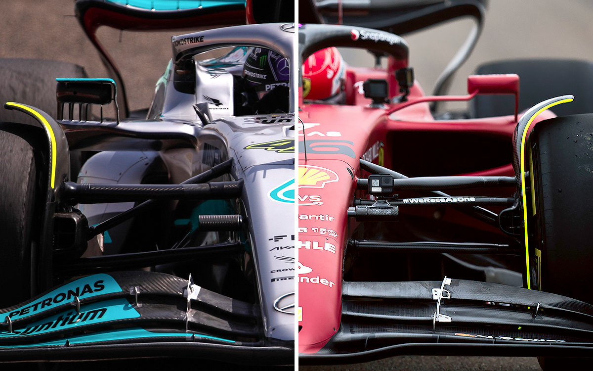 2022年型F1マシン、メルセデスW13とフェラーリF1-75の正面比較