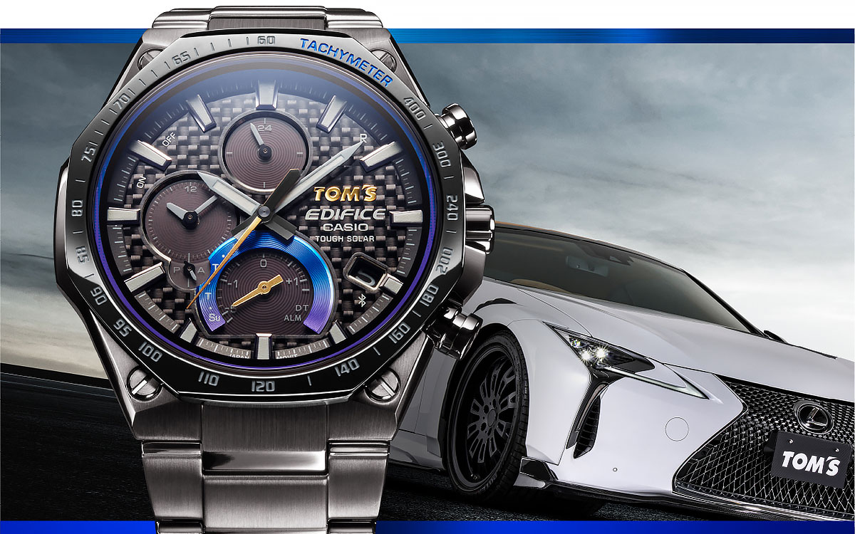 カシオ計算機の高機能アナログウォッチ「EDIFICE」とレーシングチーム「TOM’S」の新作コラボ腕時計「EQB-1100TMS」 (1)