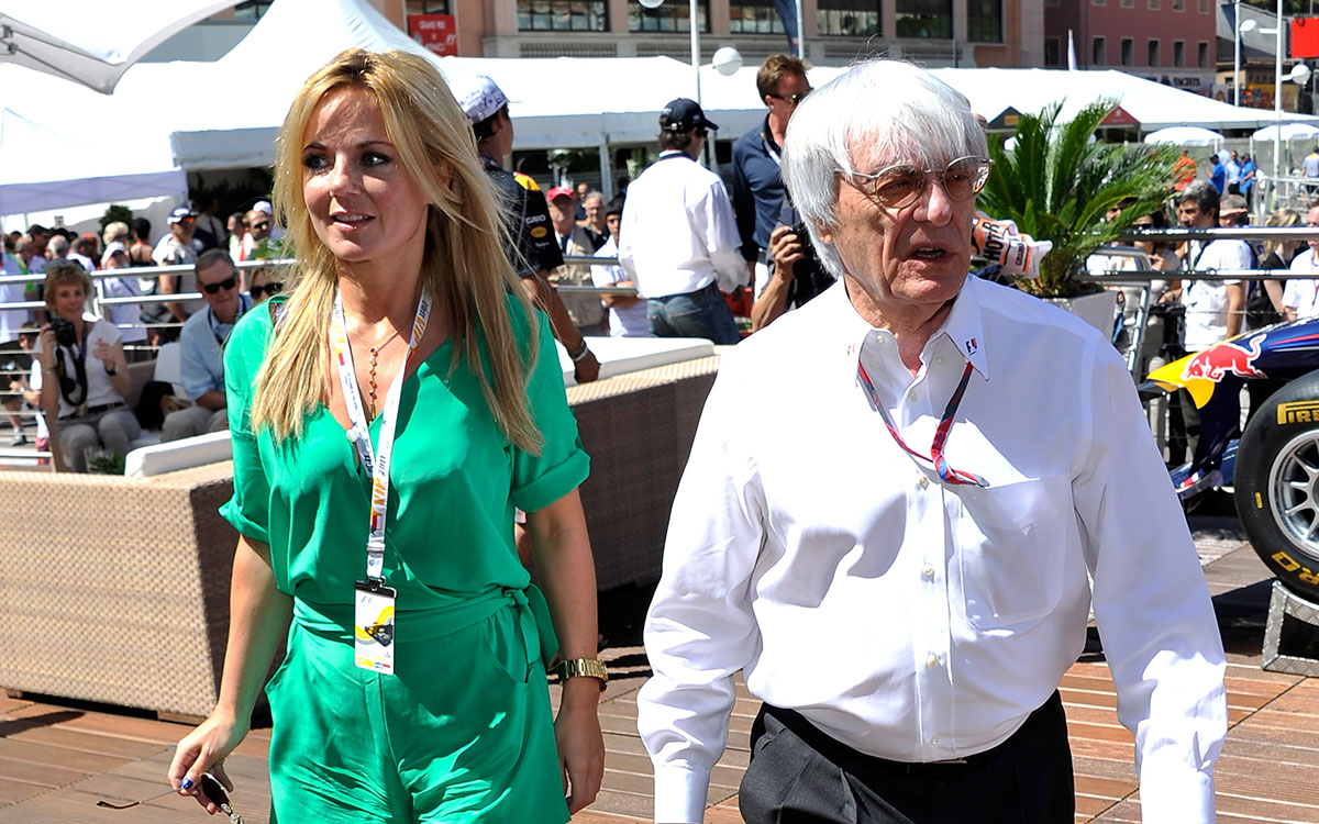 レッドブルのクリスチャン・ホーナー代表の妻ジェリ・ハリウェルとバーニー・エクレストン、2011年F1モナコGPにて
