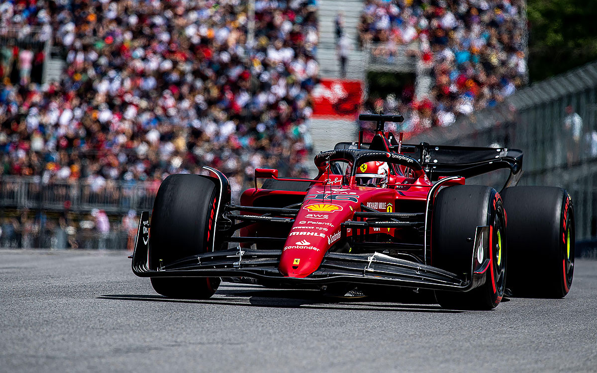 ジル・ビルヌーブ・サーキットを周回するフェラーリのシャルル・ルクレール、2022年6月17日F1カナダGPフリー走行1