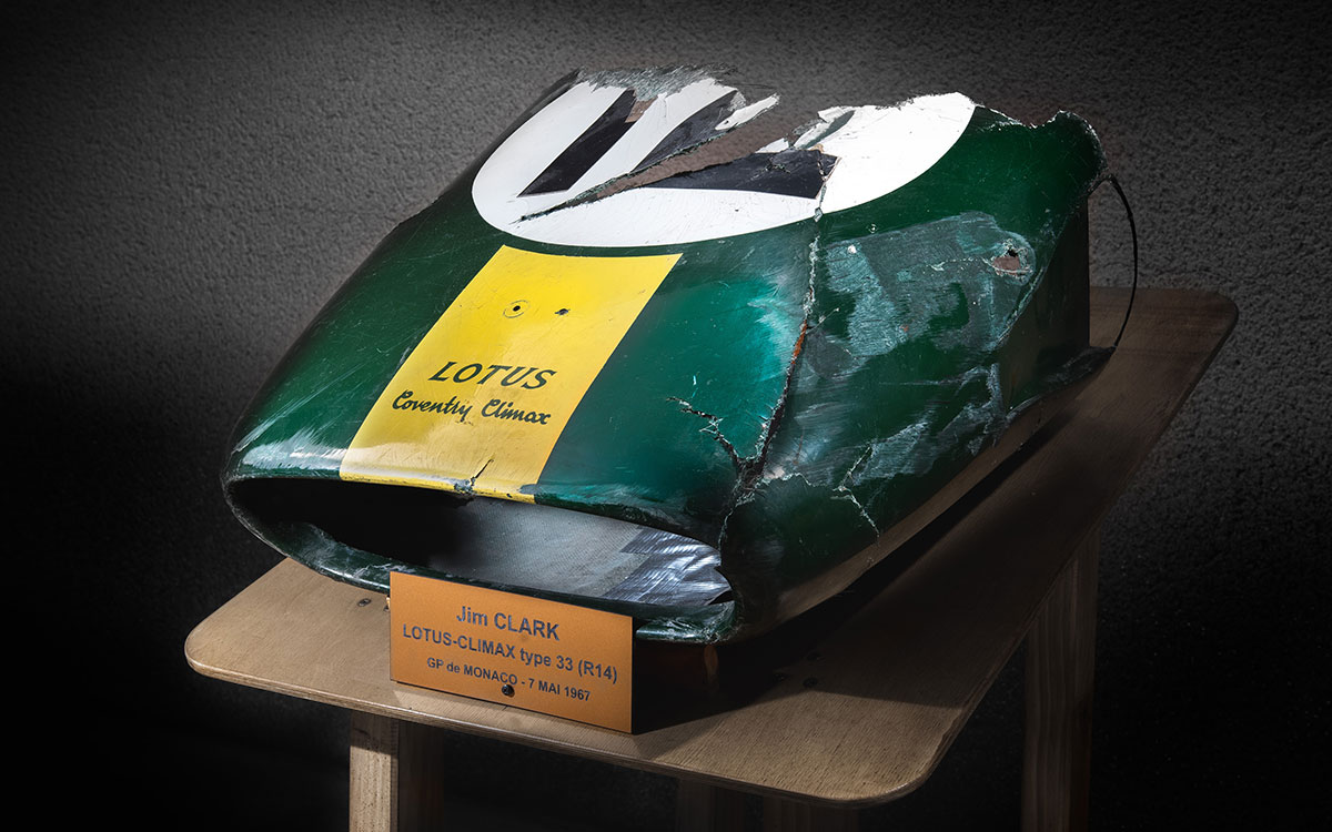 1967年F1モナコGPでジム・クラークが駆ったロータス33の破損したノーズコーン