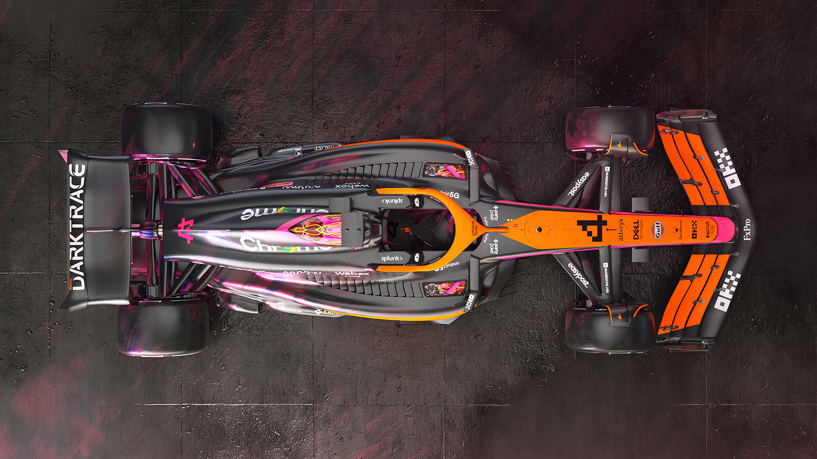 OKXとのスポンサー契約に基づきF1日本GPとF1シンガポールGPに持ち込まれるサイバーパンク風のスペシャルカラーをまとったマクラーレンMCL36 (12)