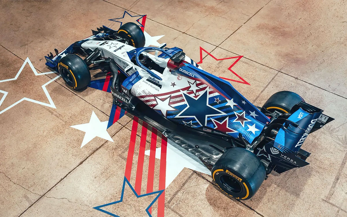 星条旗をモチーフとしたスペシャルリバリーに彩られたウィリアムズの2018年型F1マシン「FW41」、2022年10月 (7)