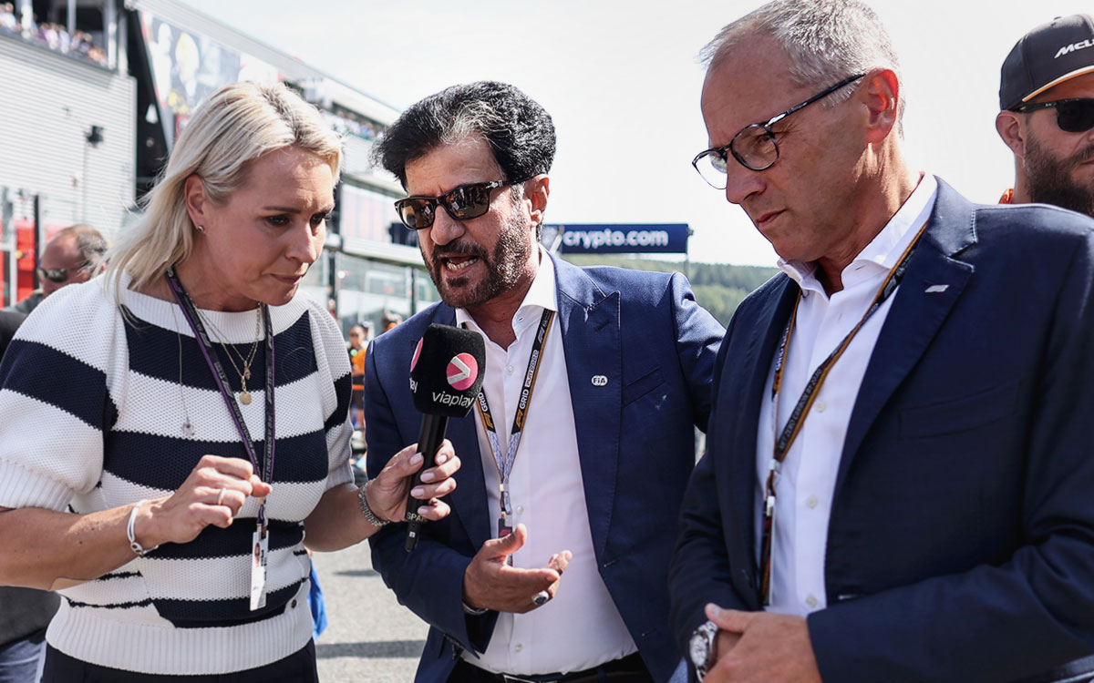 モハメド・ベン・スレイエムFIA会長とF1のステファノ・ドメニカリCEO、2022年FIA-F1世界選手権第14戦ベルギーGPにて