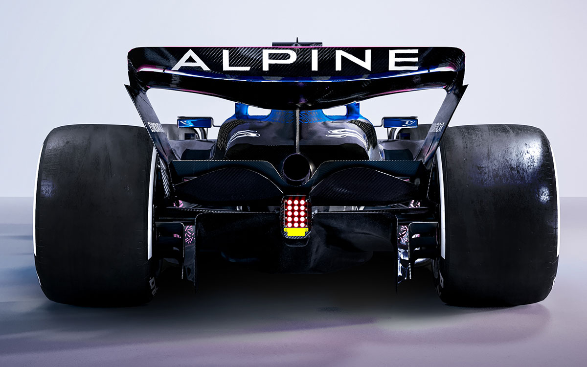 アルピーヌの2023年型F1マシン「A523」通常版レンダリング全体像リア