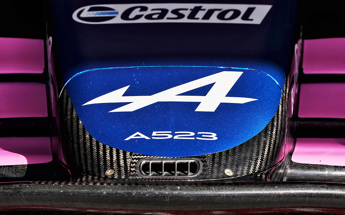 アルピーヌの2023年型F1マシン「A523」のノーズ先端にある冷却用ダクト、2023年2月25日F1プレシーズンテスト
