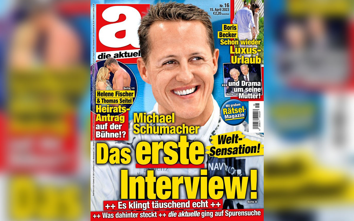 ミハエル・シューマッハの「初インタビュー」が予告された2023年4月15日発行（No,16）のドイツ誌「Die Aktuelle」の表紙