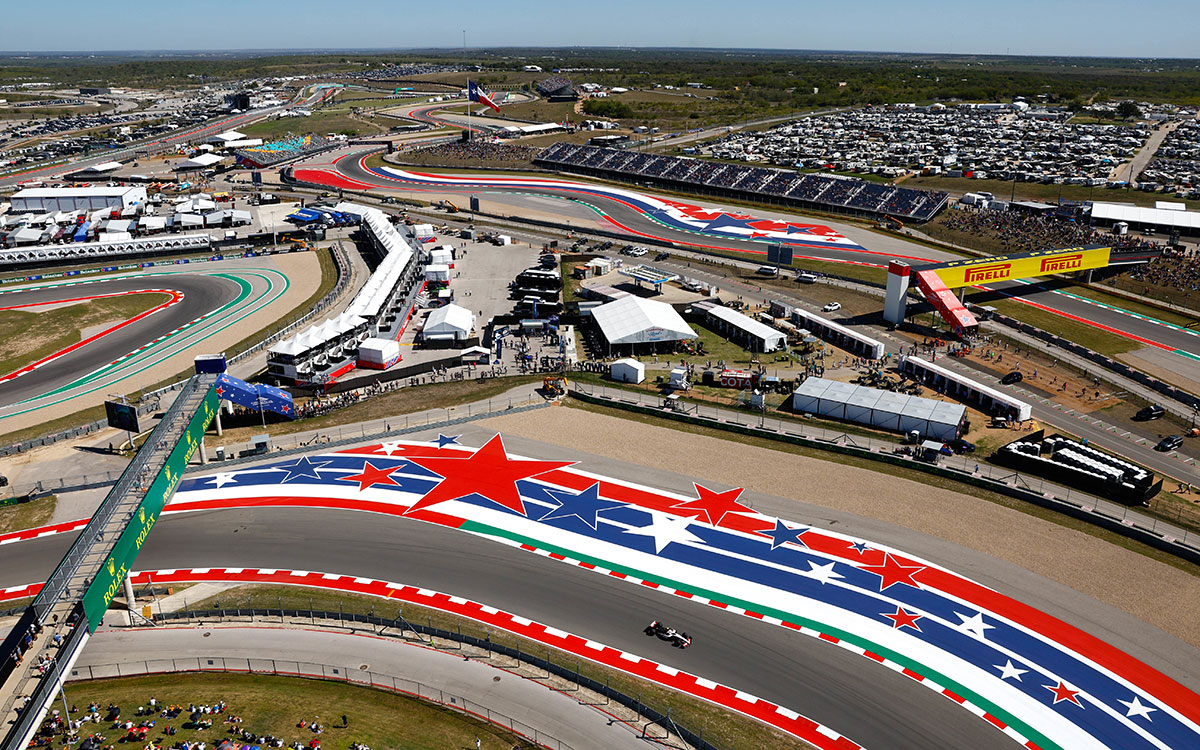 サーキット・オブ・ジ・アメリカズ（COTA）のターン16・17からのセクタ-1及びバックストレート方面の眺め、2023年10月20日F1アメリカGP