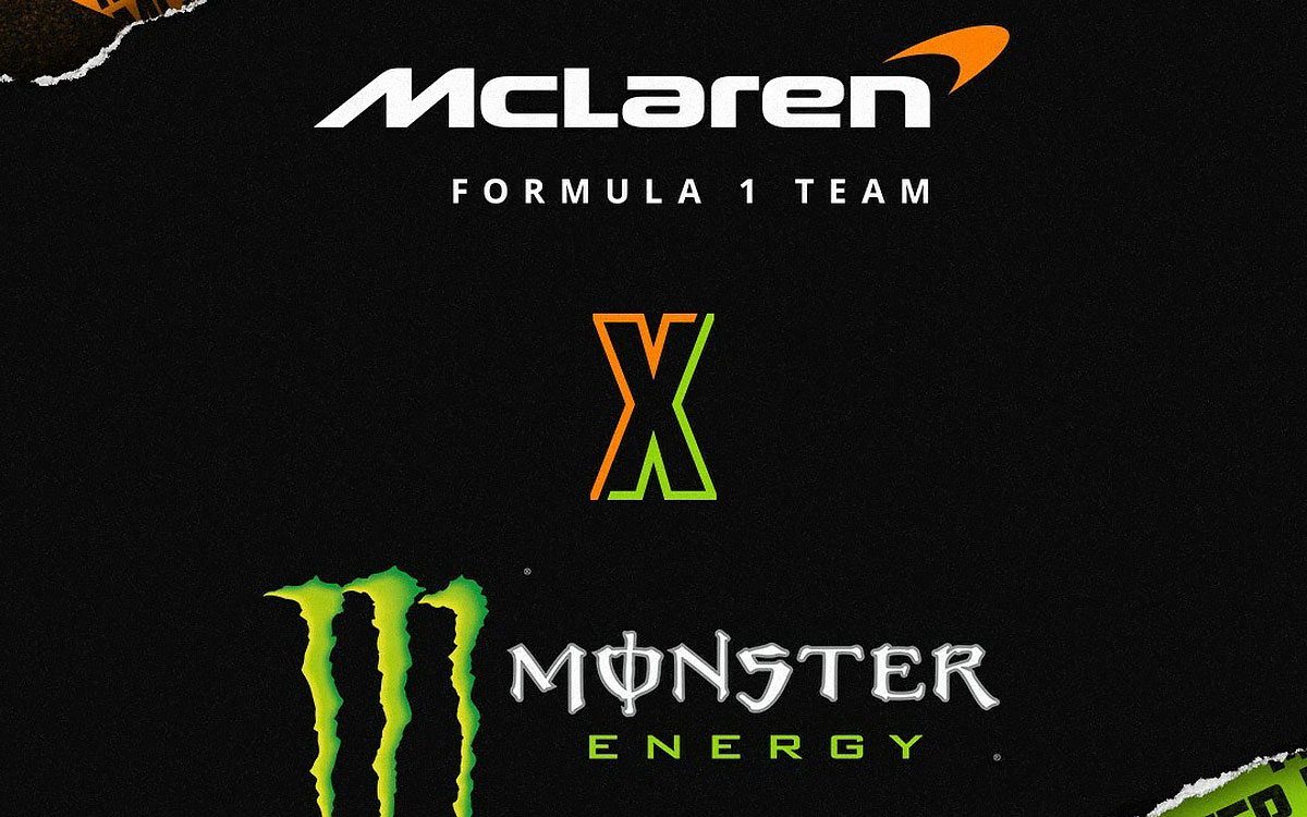 モンスターエナジーとマクラーレンF1チームのスポンサー契約締結を知らせるグラフィック、2023年11月28日