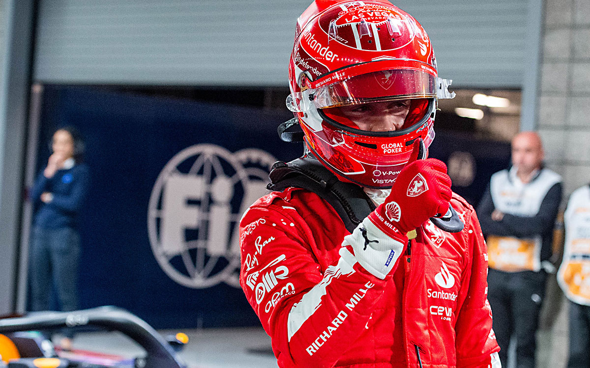 ポールポジションを獲得したフェラーリのシャルル・ルクレール-2023年11月17日F1ラスベガスGP予選